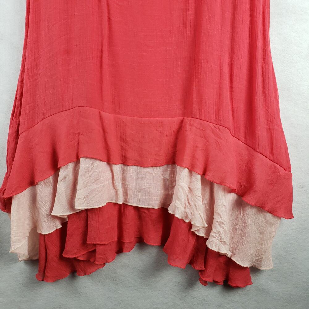 Ara Handmade Women's 2XL Tiered Layered‎ Tank Midi Dress Coral Pink Lagenlook - Picture 2 of 10